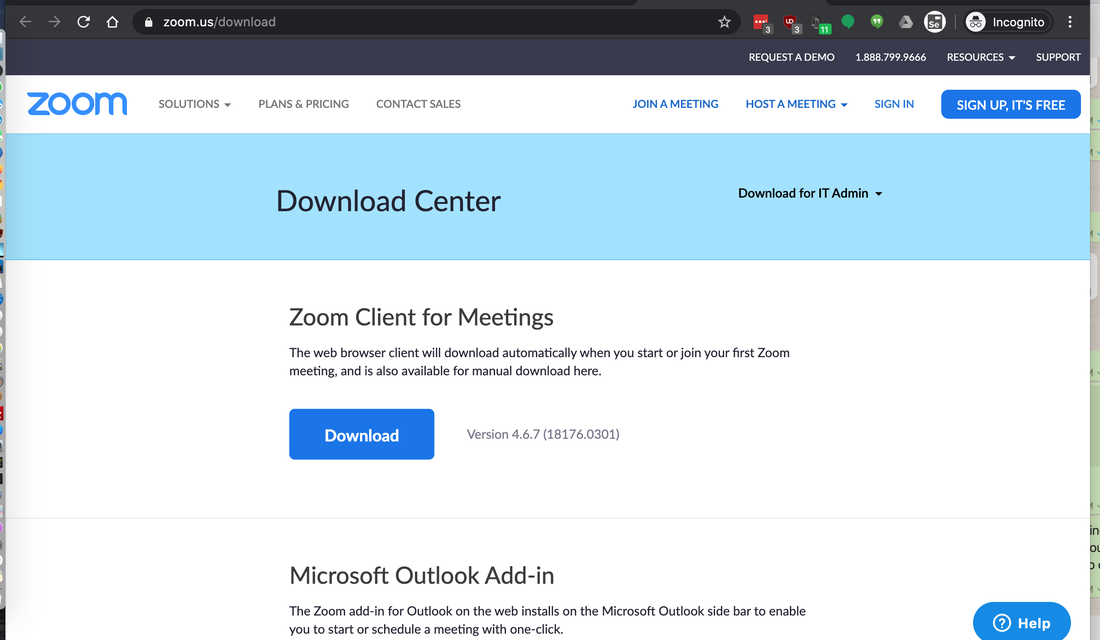 Picture ZOOM client download page